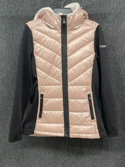 Calvin Klein Performance Women's Pink Black Quilted Hooded Puffer Jacket Size M