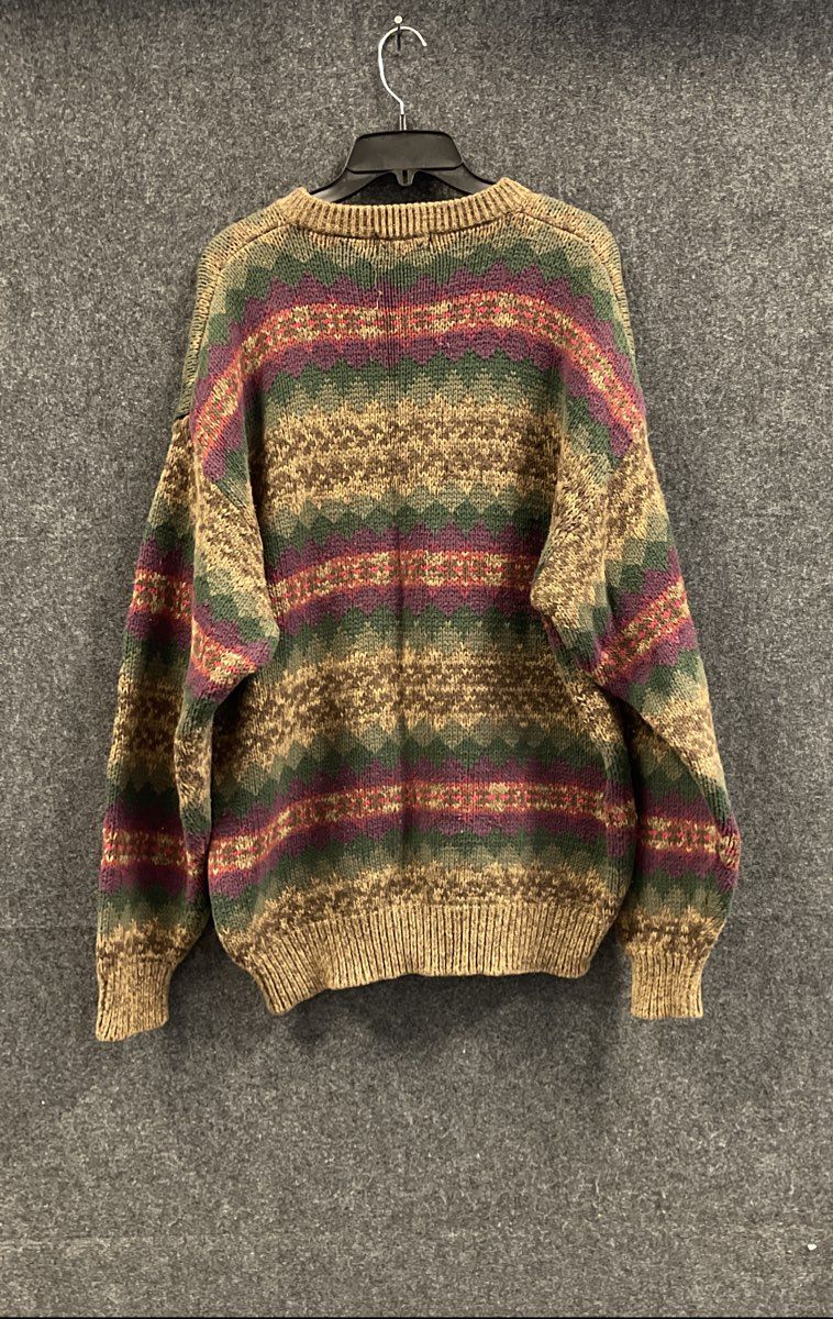 Vintage 90s County Seat Men's Brown Fair Isle Cotton Crewneck Sweater Size XL