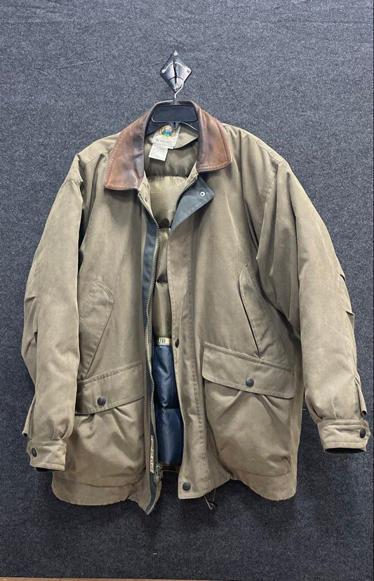 Vintage 90s Forest Club by Rainforest Down Puffer Jacket Leather Collar Sz XL