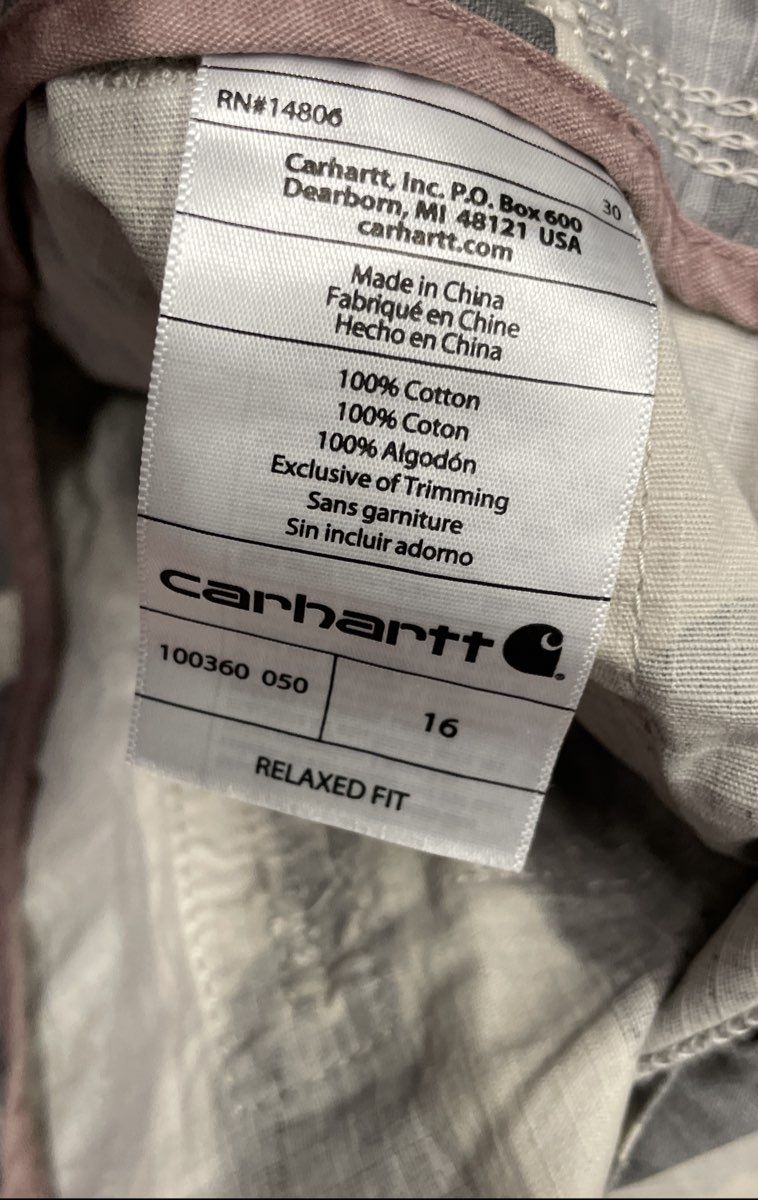 Carhartt Women's Relaxed Fit Essential Cargo Shorts Grey Camo Belt Sz 16 NWT