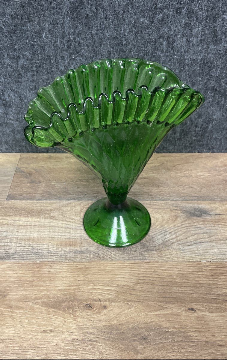 Emerald Green Glass Fan Vase