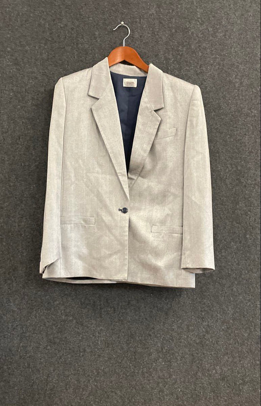 Glenbrooke Women's Blazer Gray Herringbone Vintage 90s Rayon Single Button Sz 10