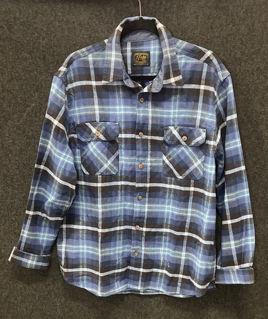 Jachs Men's Blue Plaid Heritage Flannel Long Sleeve Button Up Shirt Size XL