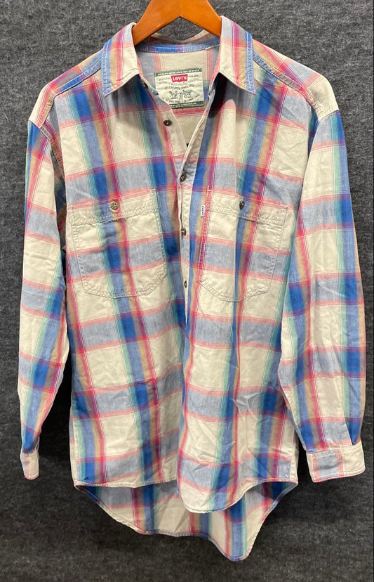 Levi Strauss Men's Multicolor Plaid Cotton Long Sleeve Button Down Dual Pockets