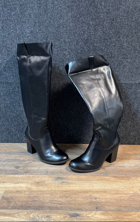 DexFlex Comfort Black Tall Knee High Block Heel Boots Women's Size 10W