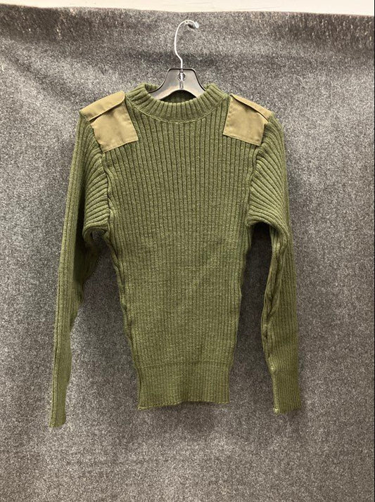 US Military Men's Wool Commando Sweater Olive Green Epaulettes Sz 34
