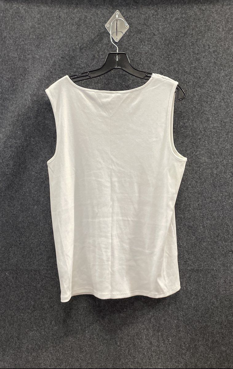 Lauren Ralph Lauren Women's White Ribbed Tank Top Floral Lace Trim V-Neck Sz 2X