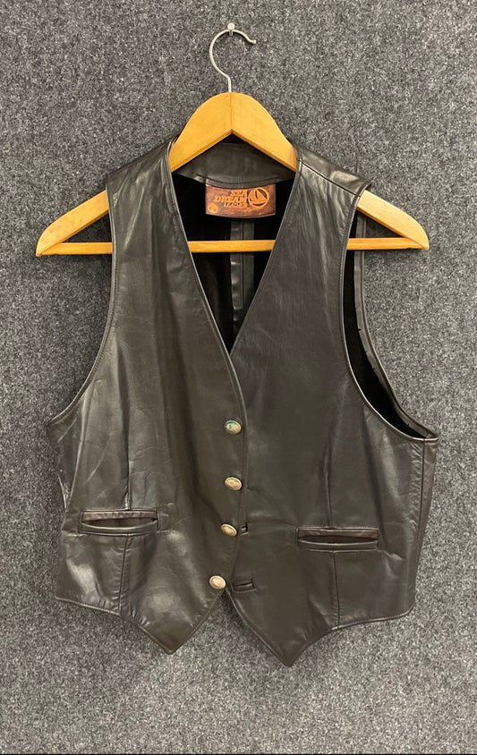 Sea Dream Leather Men's Black Vest Buffalo Nickel Buttons Vintage 90s Size 44