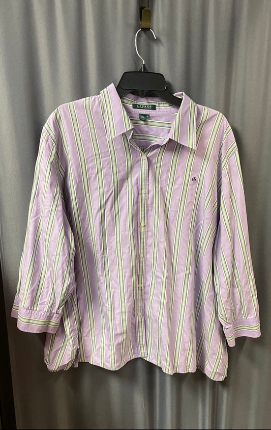 Lauren Ralph Lauren Women's Purple Green Striped Button Down Shirt Top Sz 3X