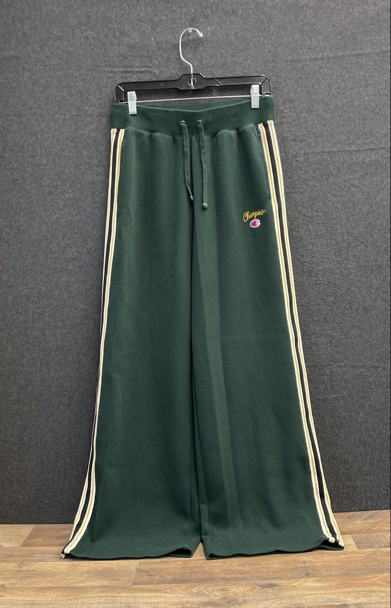 Champion Women's Green Wide Leg Side Stripe Sweatpants Embroidered Logo Sz S