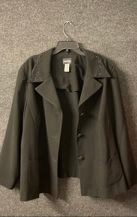 Vintage Y2K John Phillips Womens Black Beaded Lapel Blazer Jacket Size 24W