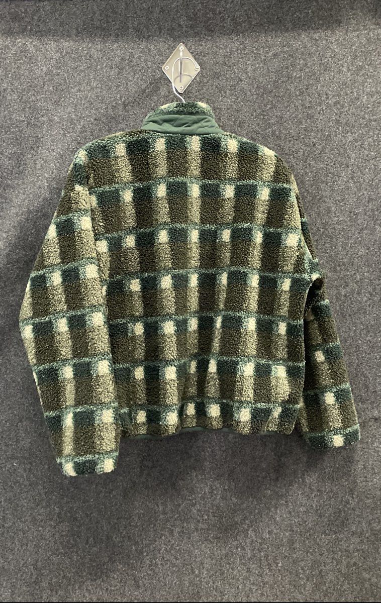 Uniqlo JW Anderson Women's Green Plaid Check Pile Fleece Full Zip Jacket Sz XS