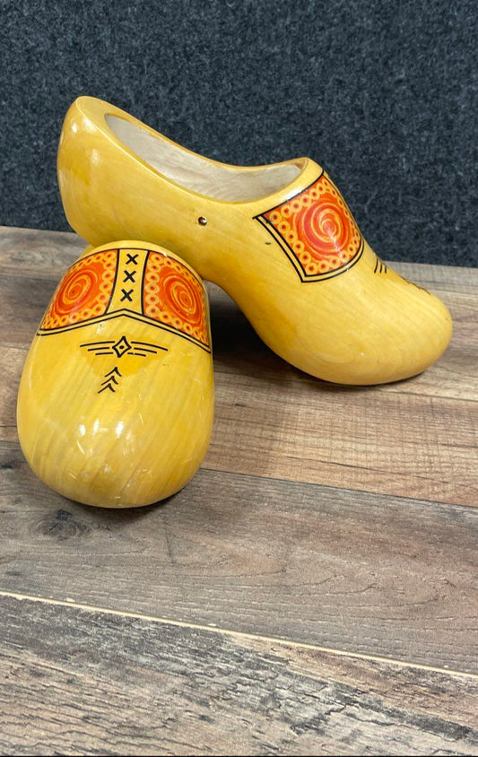 Dutch Hand Painted Wooden Shoes Klompen Orange Spiral Design Size EU 34-35