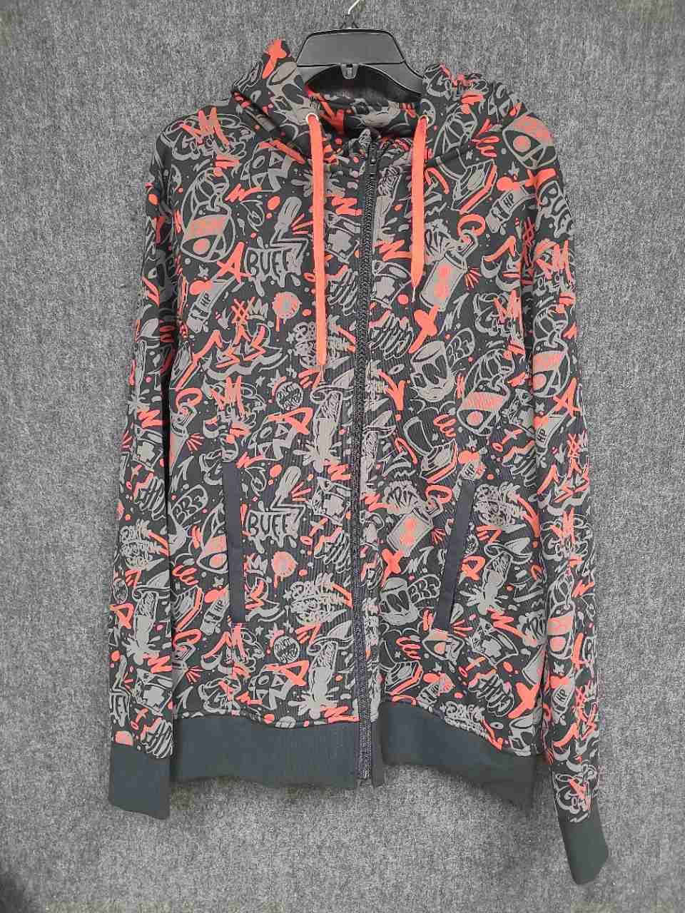 PAX Men's Full Zip Hoodie Black Gray Orange Graffiti Spray Can Art Streetwear XL