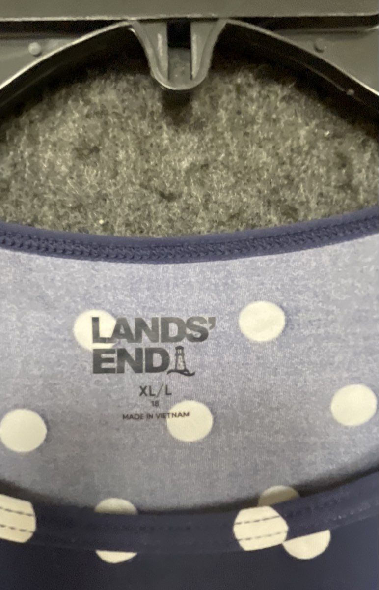 Lands' End Women's Navy Blue Polka Dot Long Sleeve Crew Neck Top Size XL/L 18