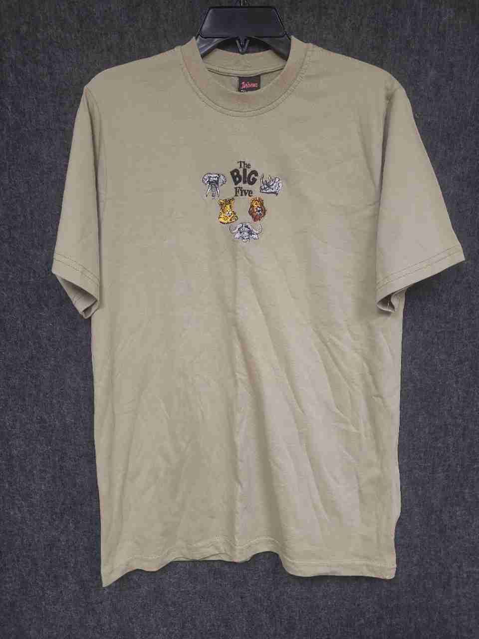 Jamboree The Big Five Safari Wildlife T-Shirt Made in Kenya Khaki Sz L
