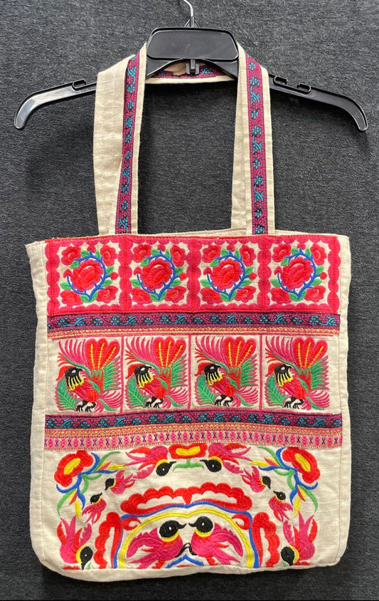 Target Limited Edition Embroidered Linen Blend Tote Bag Beige Floral Bird 2012