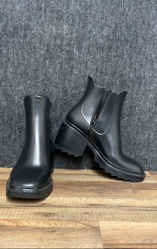INC International Concepts Eadin Black Lug Sole Ankle Rain Boots Size 7M