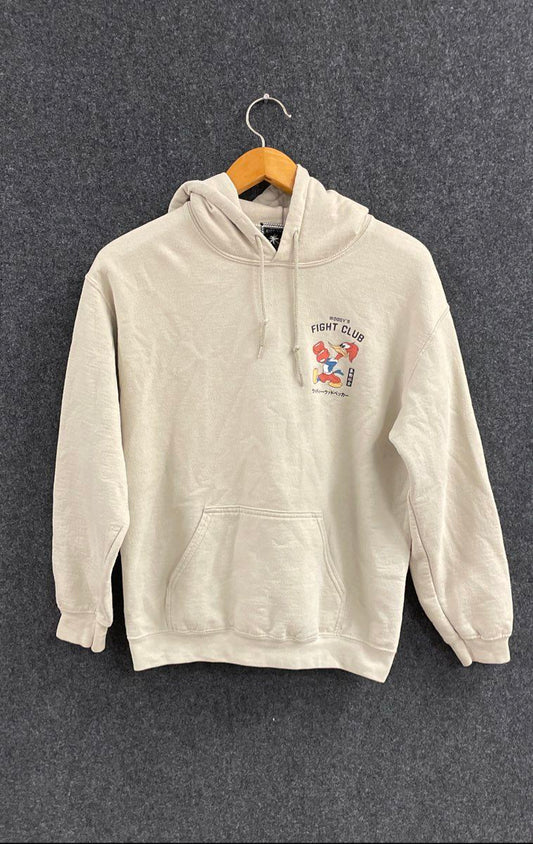 Riot Society Men's Woody's Fight Club Hoodie Cream Graphic Woody Woodpecker Sz M