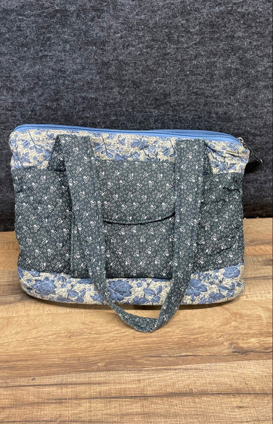 Travelon Blue Floral Quilted Multi-Pocket Travel Tote Shoulder Bag