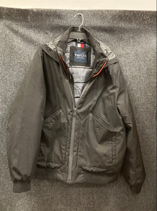 Tommy Hilfiger Men's TH Flex Hooded Bomber Jacket Black Full Zip Size L