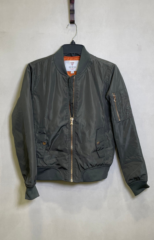 Guess Women's Olive Green Bomber Jacket Orange Lining Flight Full Zip Sz XS