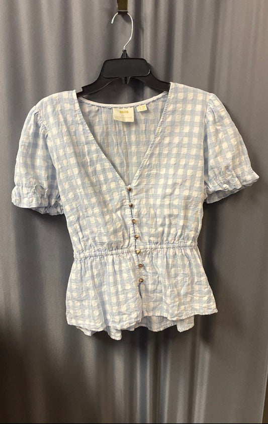 Maeve Anthropologie Women's Blue White Gingham Peplum Tie Back Top Sz 16