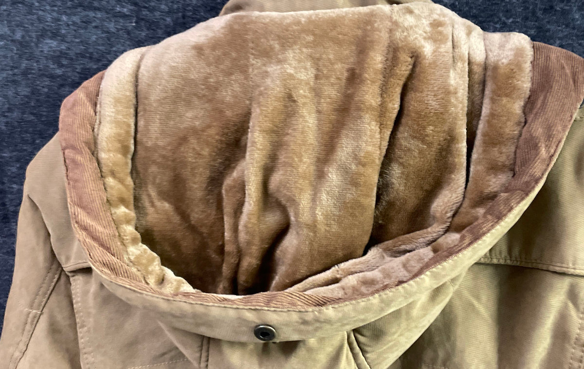 Aptro Men's Tan Hooded Outdoor Fashion Jacket Fleece Lined Multi-Pocket Sz M