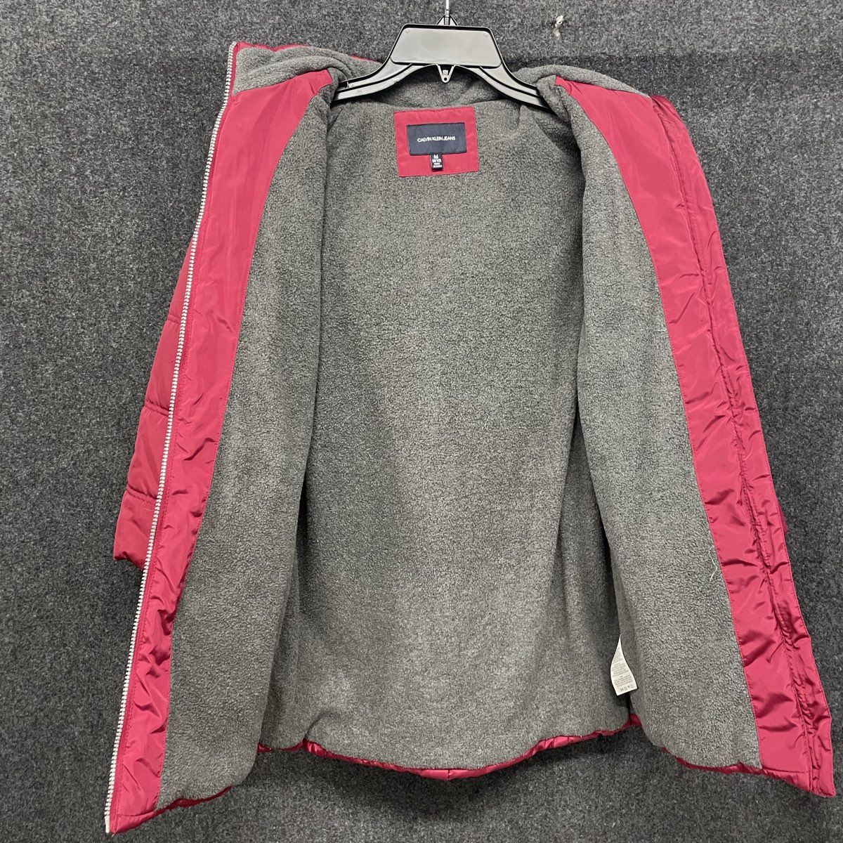 Calvin Klein Jeans Women's Puffer Jacket Berry Pink Quilted Fleece Lined Sz M