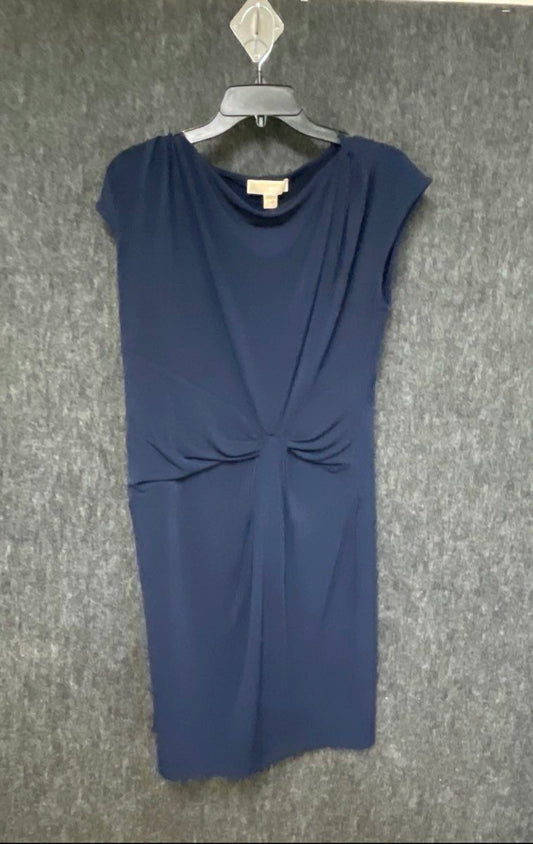 Michael Kors Women's Navy Blue Twist Front Cap Sleeve Drape Neck Dress Sz M