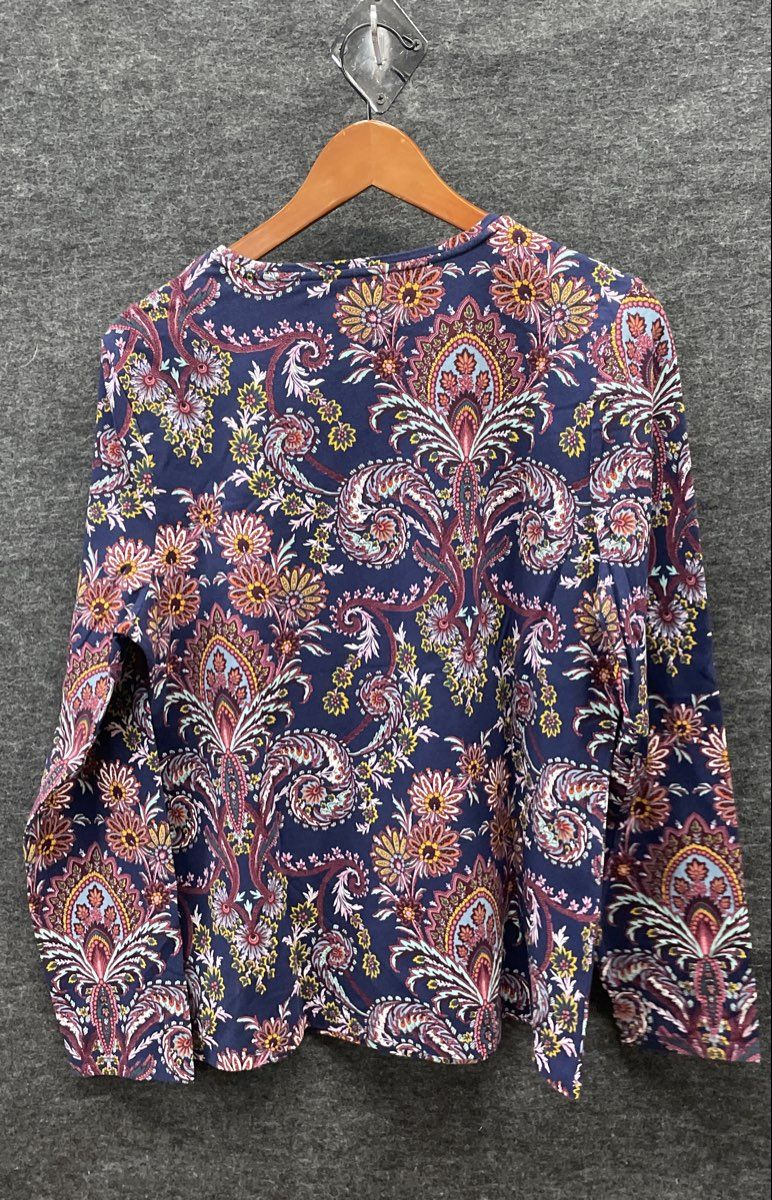 Talbots Women's Long Sleeve Tee Purple Multicolor Floral Paisley Print Sz XL