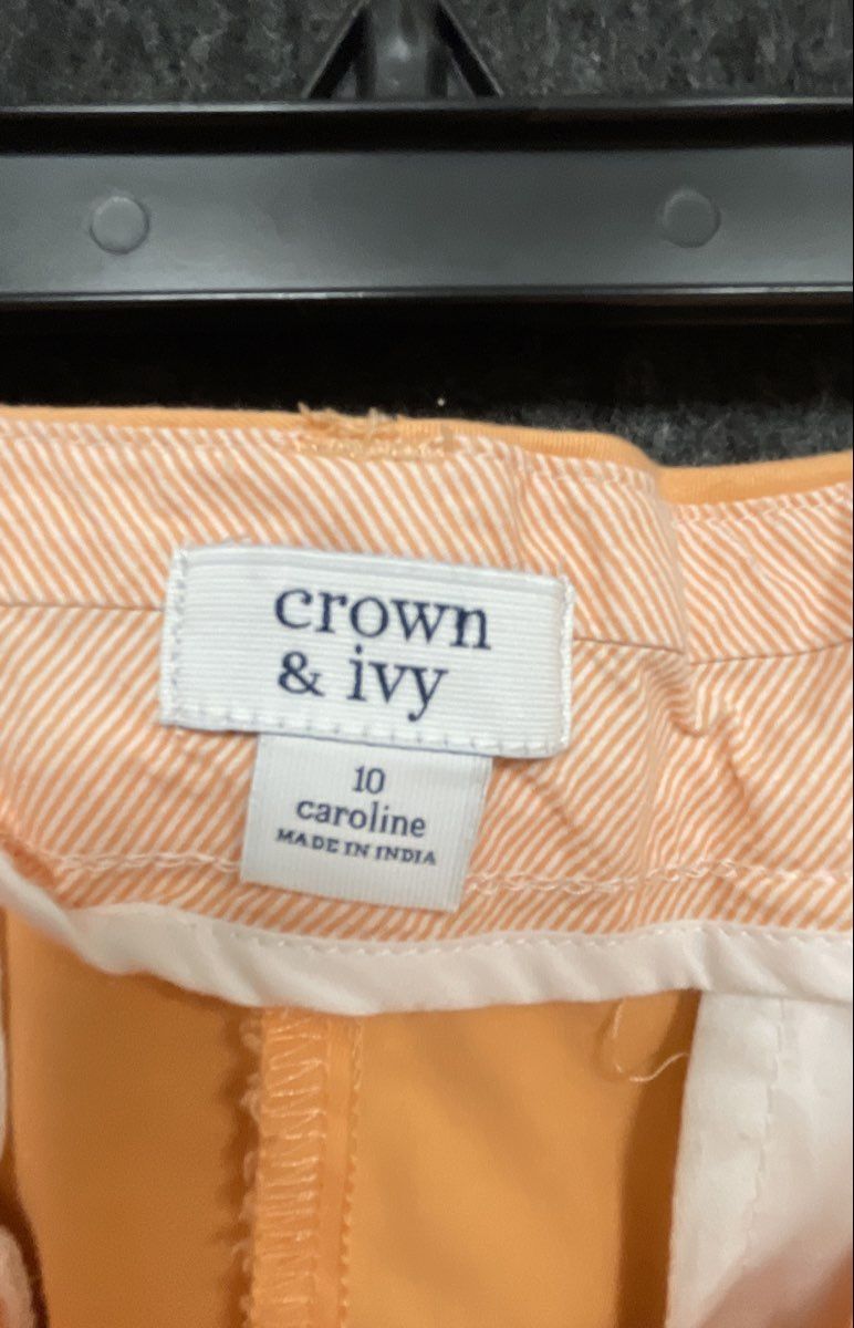 Crown & Ivy Women's Caroline Chino Shorts Orange Peach Solid Sz 10