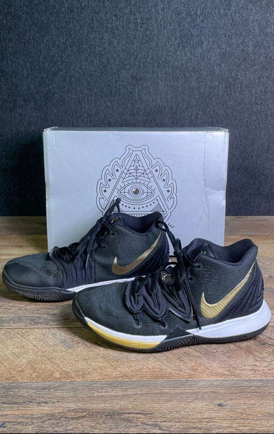 Nike Kyrie 5 Black Metallic Gold Basketball Shoes Youth Size 5Y