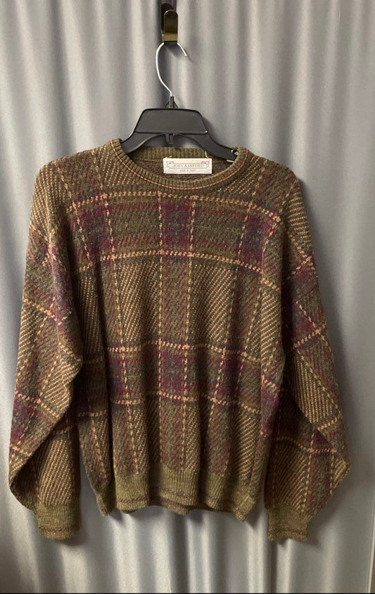 Vintage 90s John Ashford Men's Green Plaid Wool Blend Sweater Made Italy Sz L
