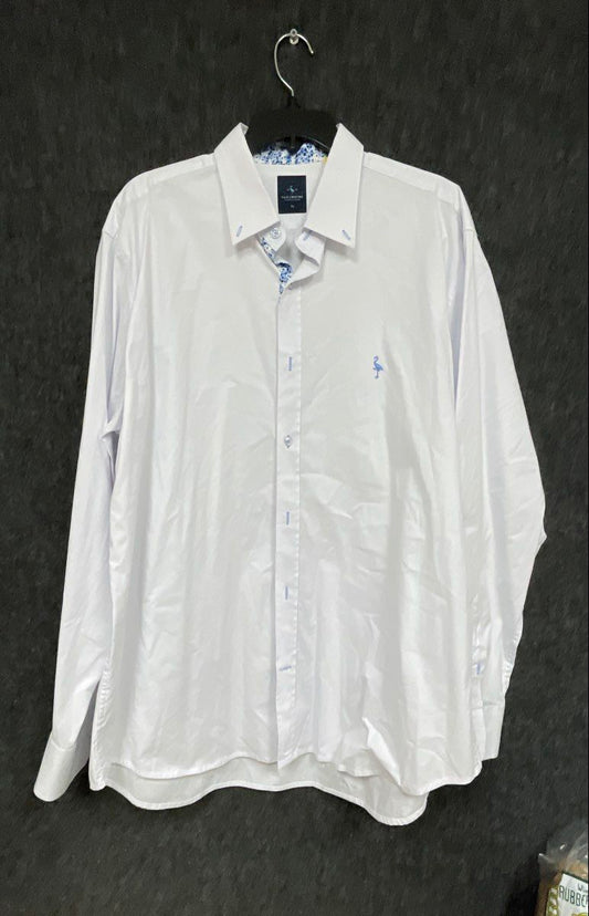 Tailorbyrd Men's Long Sleeve Button Down Shirt White Floral Trim Logo Sz XL