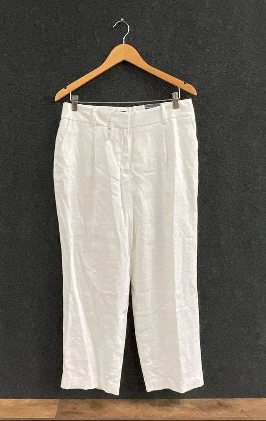 Talbots Women's Bristol Crop Pants White Linen High Rise Straight Sz 10 NWT