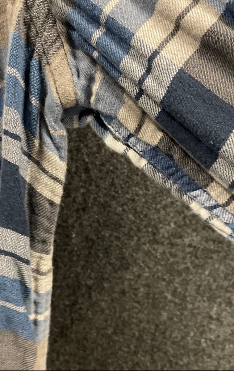 American Eagle Men's Blue Gray Plaid Flannel Shirt Double Pocket Cotton Sz M