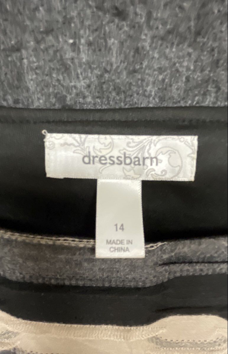 Dressbarn Women's Sheath Dress Black Gray White Textured Stripe Belted Sz 14