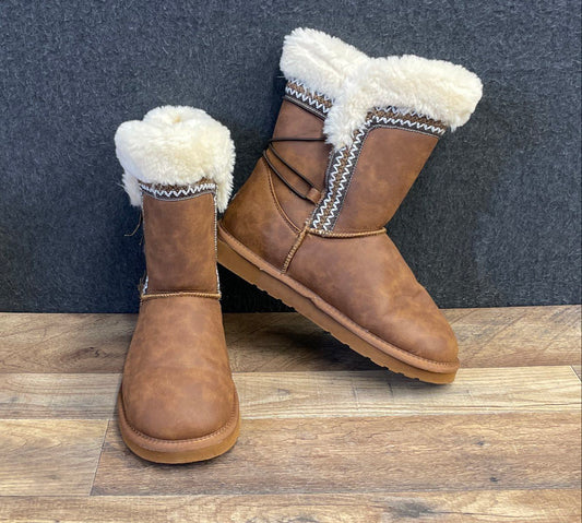 LaMO Women's Faux Fur Trim Winter Boots Chestnut Size 8 NWT