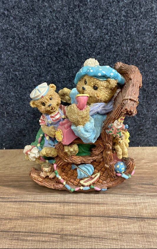 Vintage Teddy Bear Figurine Music Box Rocking Chair Let Me Be Your Teddy Bear