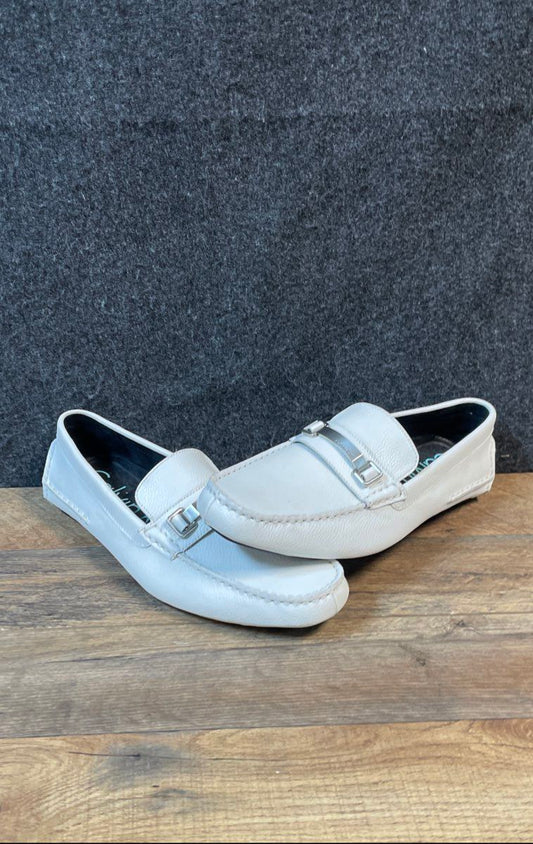 Calvin Klein Mikos White Leather Driving Loafers Men's Size 12