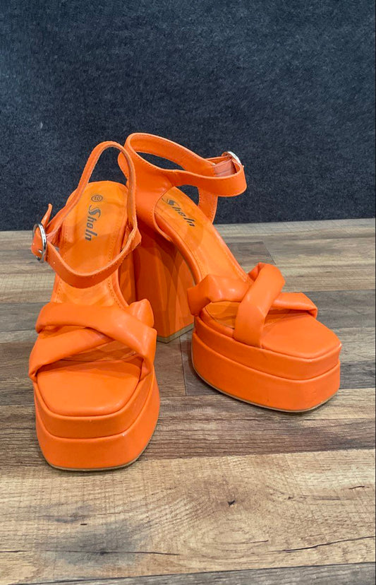SheIn Orange Cross Strap Chunky Block Heel Platform Sandals Women's Size 10