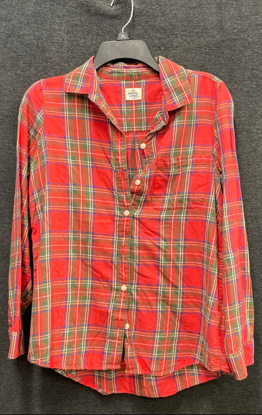 Marine Layer Men's Red Multi Plaid Cotton Long Sleeve Button Down Shirt Size S