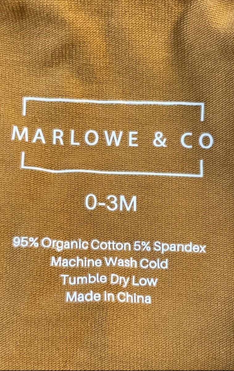 Marlowe & Co Baby Mustard Knotted Sleeper Gown Organic Cotton Size 0-3M