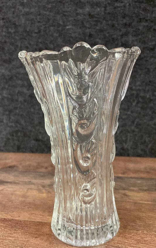 Borgonovo Italian Glass Vase Pressed Scroll Pattern Clear Vintage 5" Tall