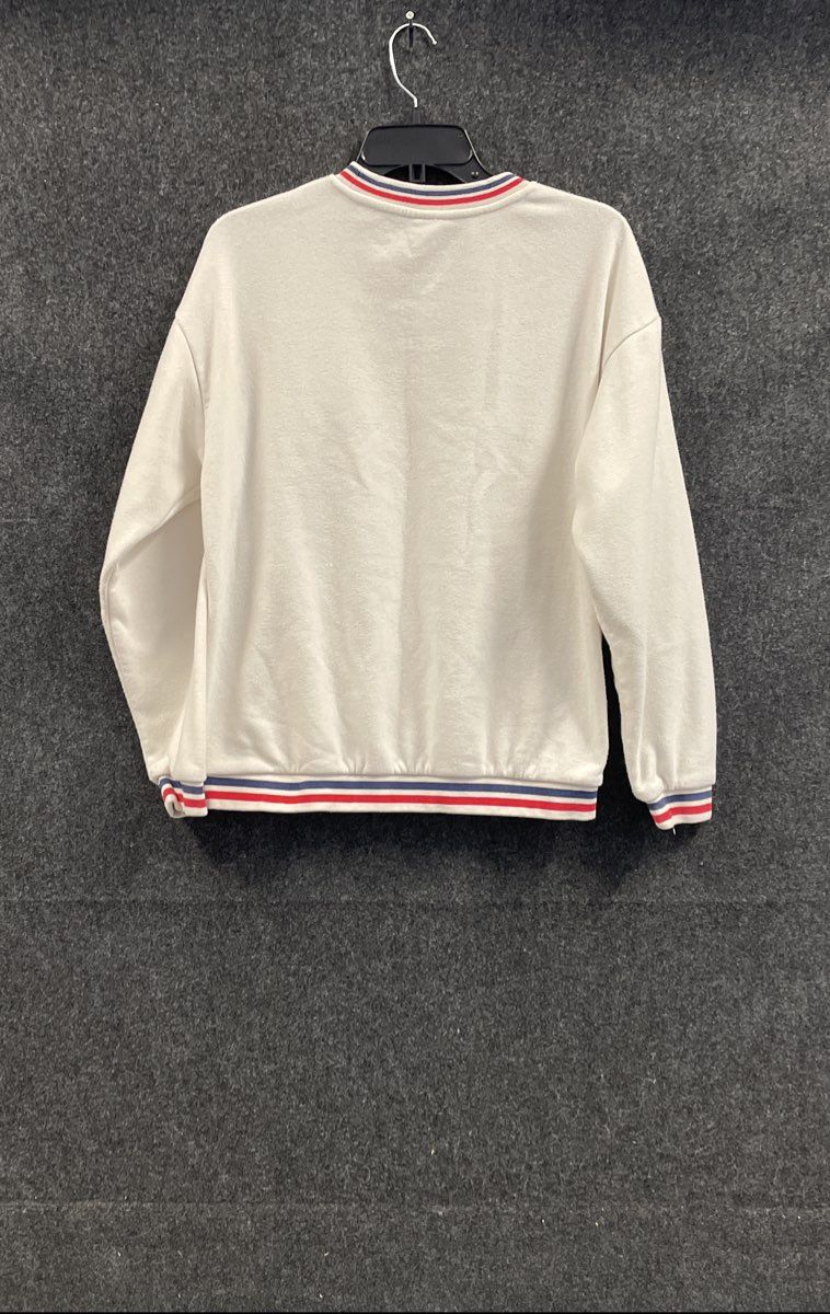 BBC Studios Bluey Cream Graphic Crewneck Sweater Red Blue Striped Trim Sz M