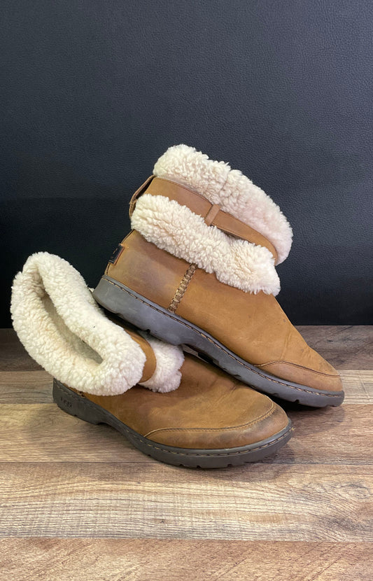 UGG Seldon Waterproof Chestnut Brown Leather Fur Lined Boots Women's Size 9