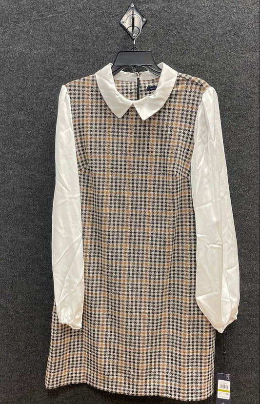 Tommy Hilfiger Women's Houndstooth Peter Pan Collar Contrast Sleeve Dress NWT 14