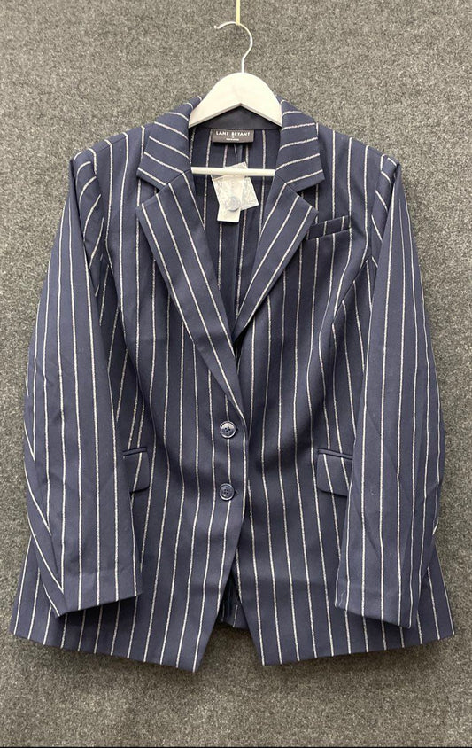Lane Bryant Women's Navy Pinstripe Blazer Jacket Metallic Stripe Sz 12 NWT