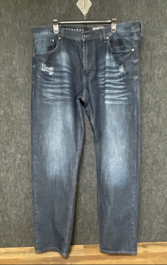 Sean John Men's Hamilton Classic Relaxed Jeans Dark Wash Whiskered Sz 40x34